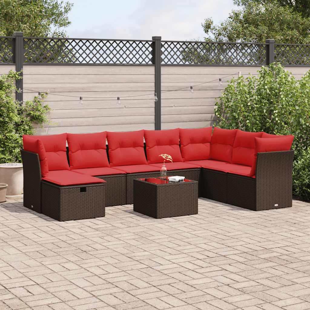 Sofasæt til haven 9 dele med hynder polyrattan brun