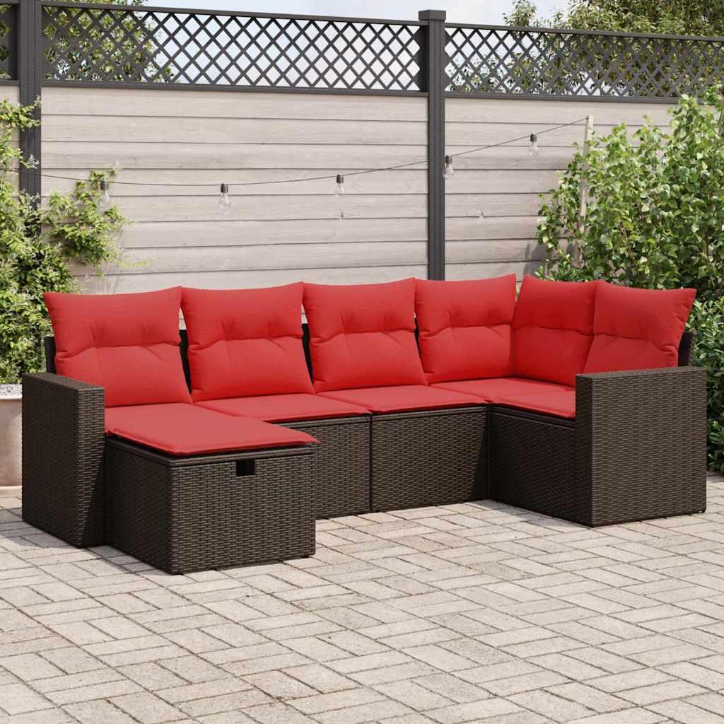 Sofasæt til haven 6 dele med hynder polyrattan brun