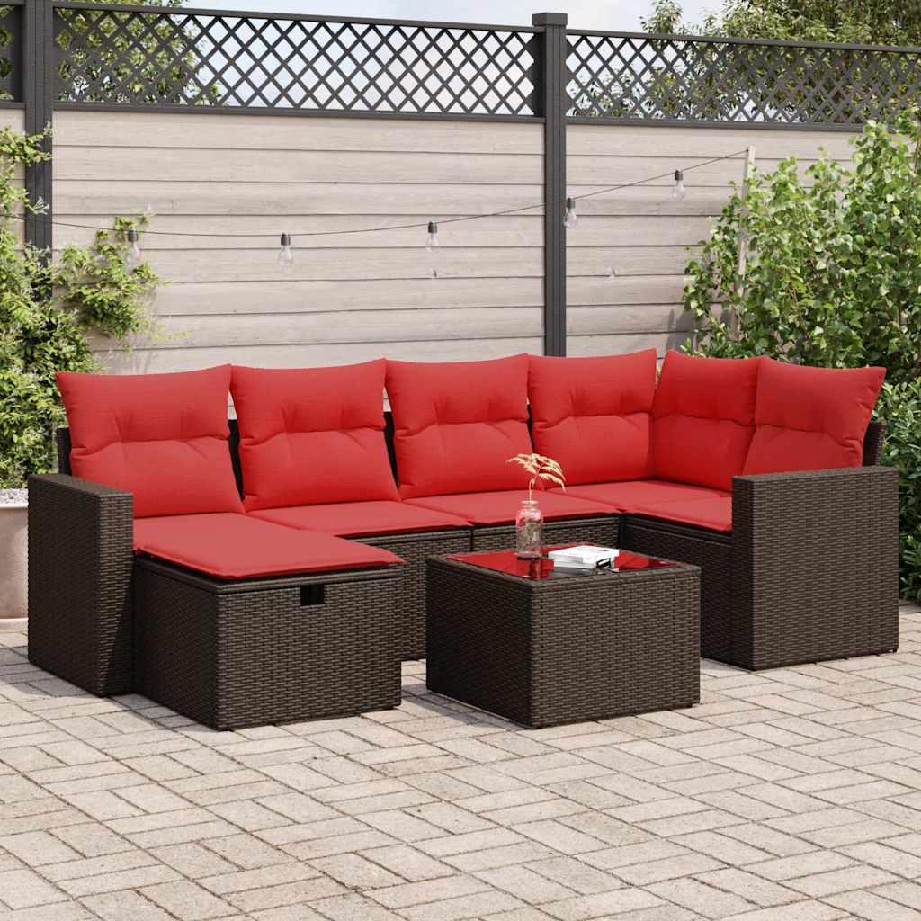 Sofasæt til haven 7 dele med hynder polyrattan brun