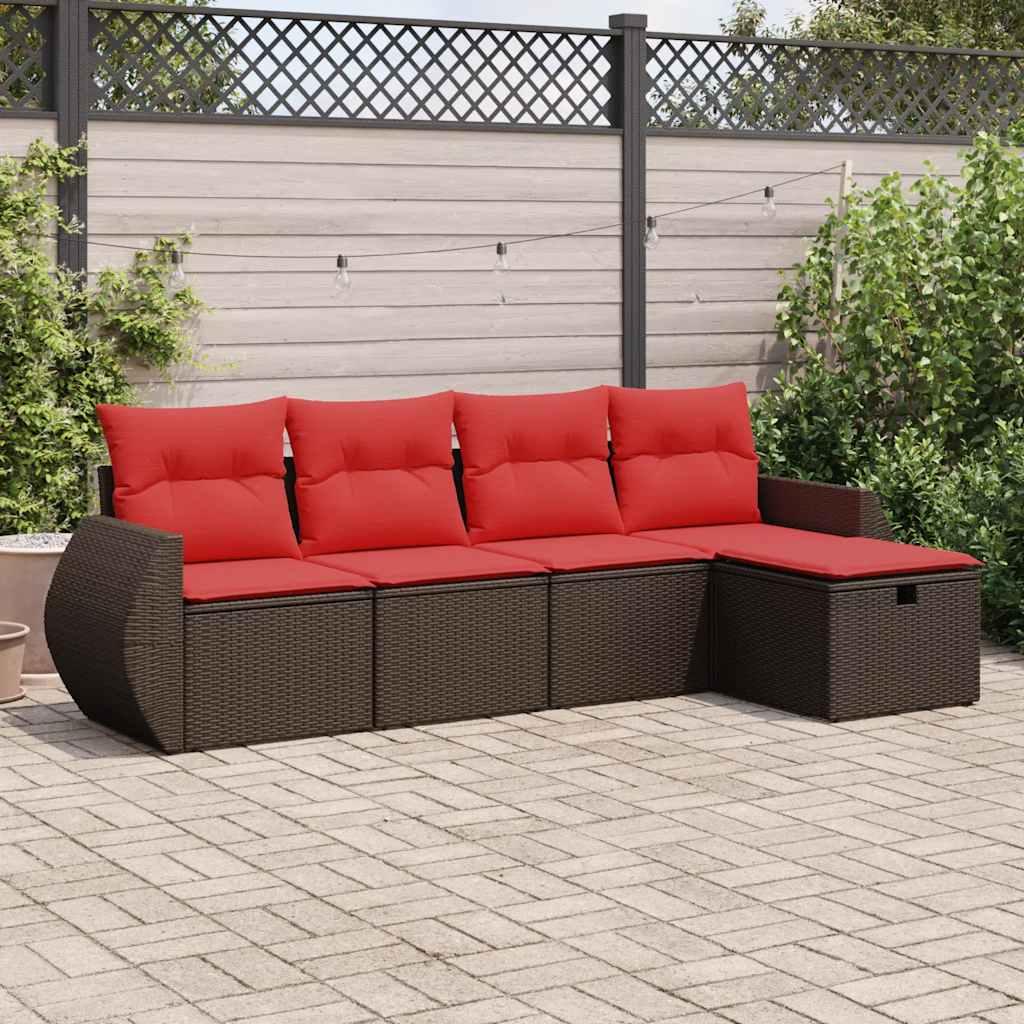 Sofasæt til haven 5 dele med hynder polyrattan brun