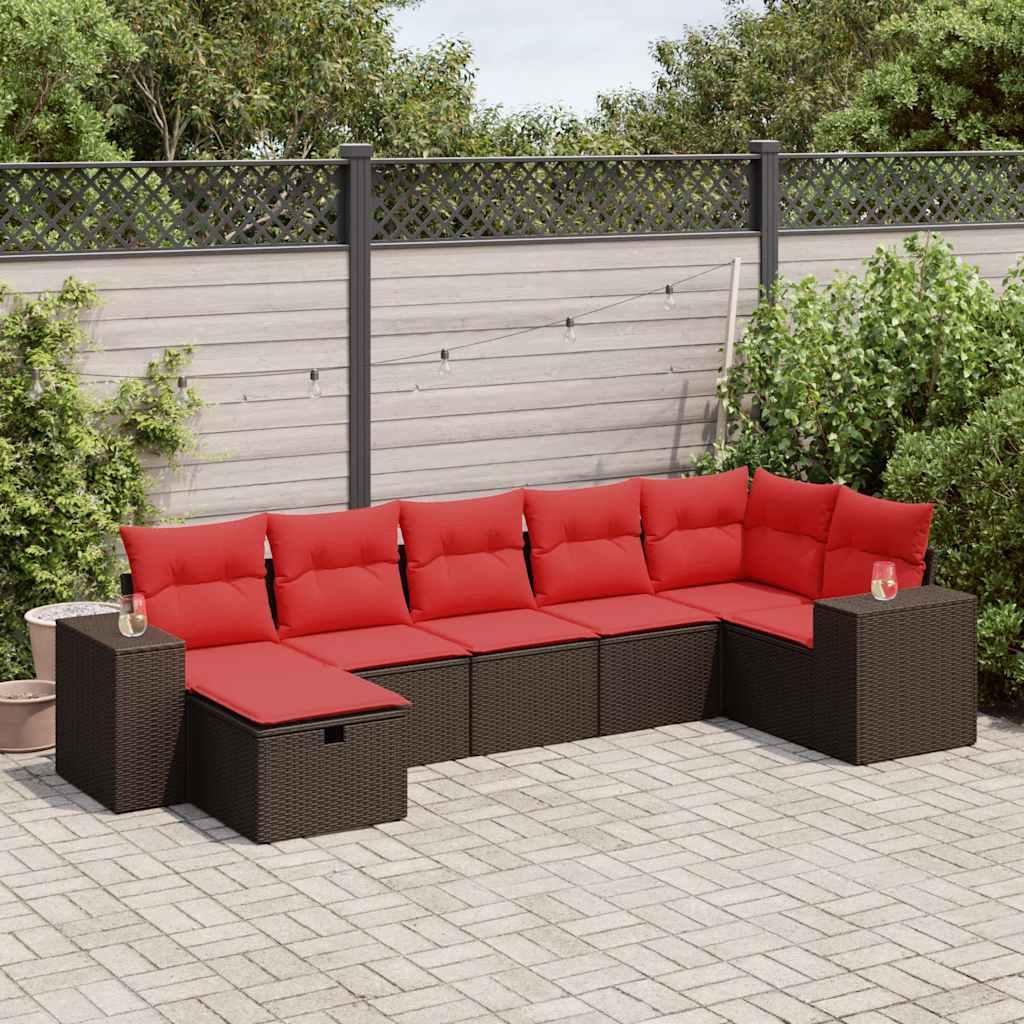 Sofasæt til haven 7 dele med hynder polyrattan brun