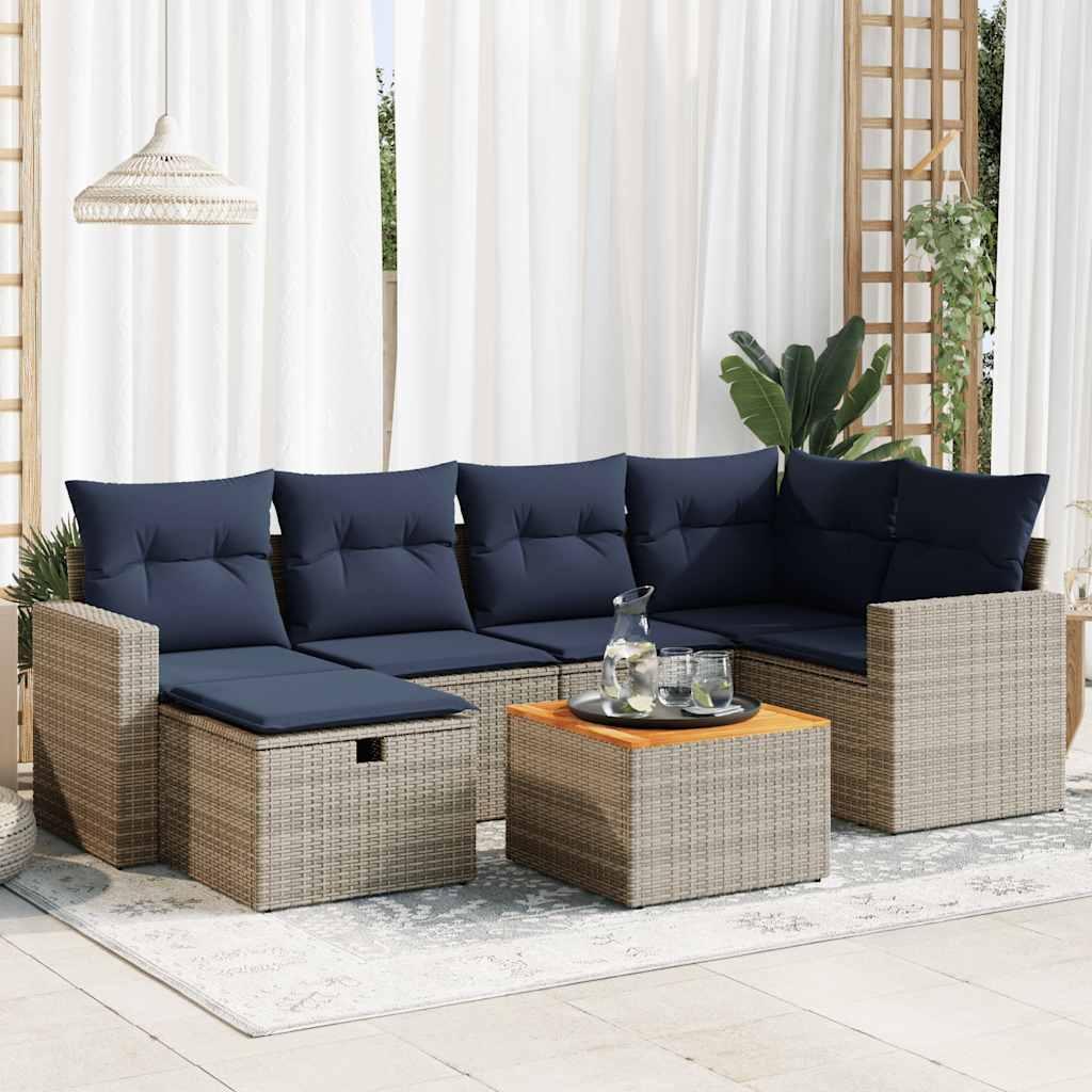 Sofasæt til Haven 7 Dele med Hynder Polyrattan Sort - Grå / med opbevaring