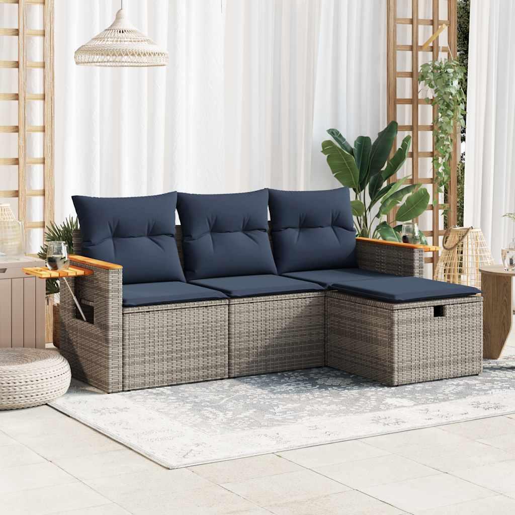 Sofasæt til Haven 4 Dele med Hynder Polyrattan Grå - med opbevaring