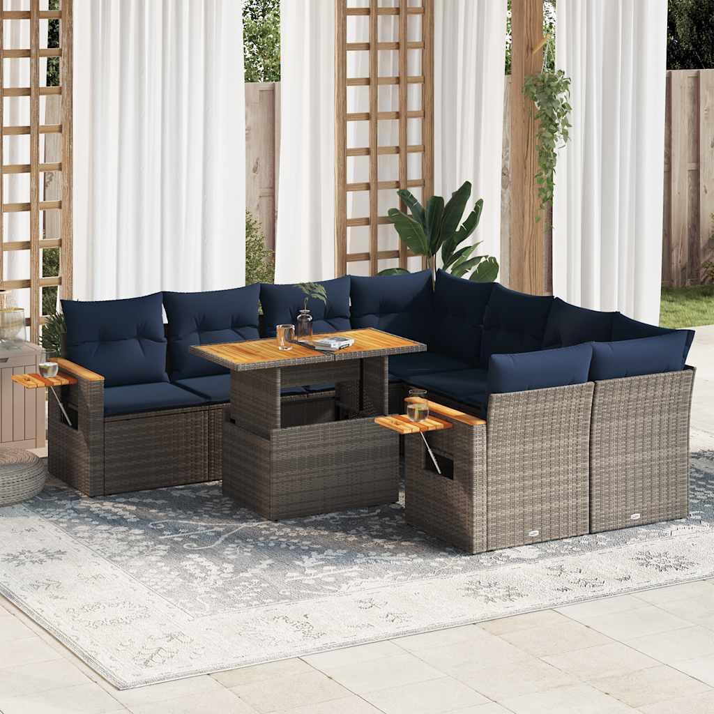 Sofasæt til Haven 9 Dele med Hynder Polyrattan - Grå / med opbevaring