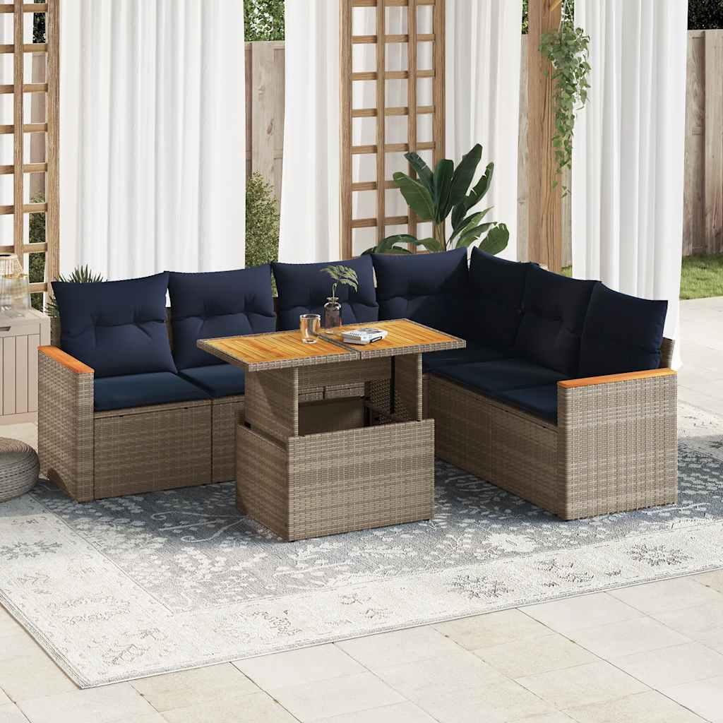 Sofasæt til Haven 6 Dele med Hynder Polyrattan Sort - Grå / med opbevaring