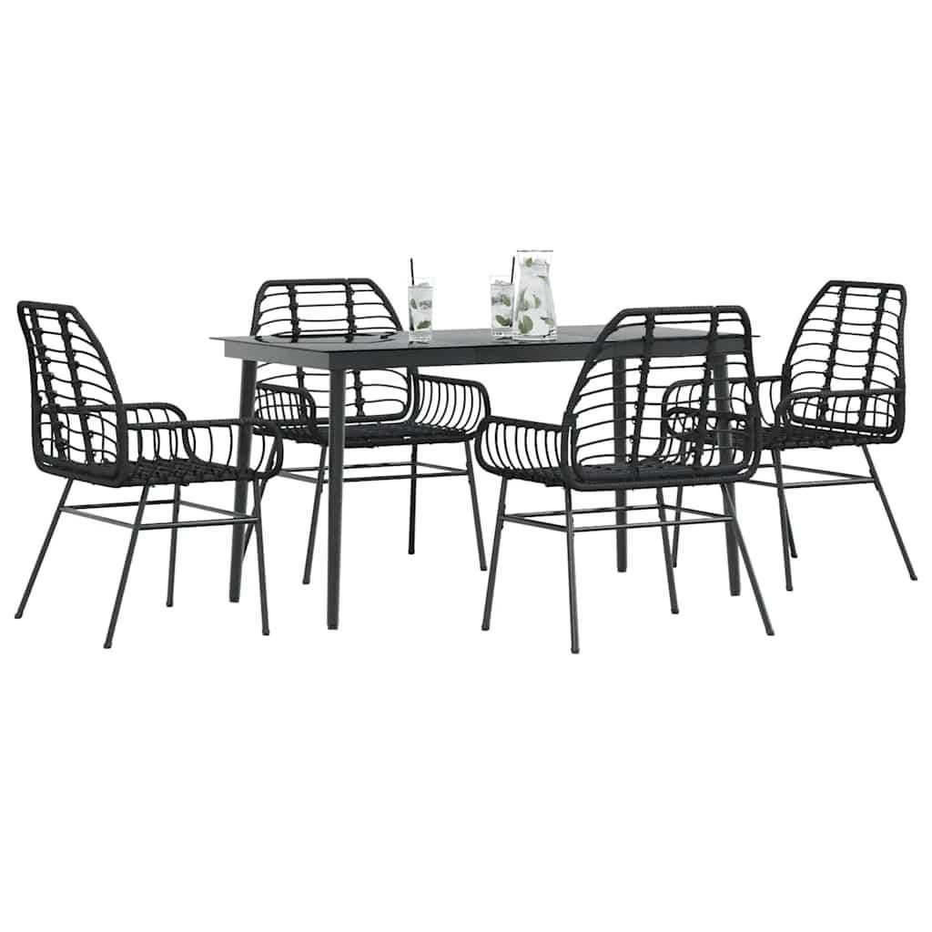 5 dele spisebordssæt til haven polyrattan glas sort