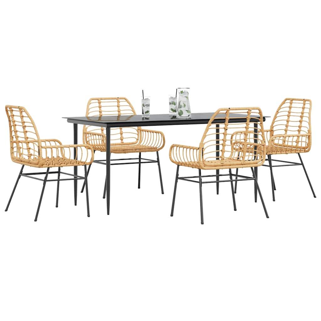 5 Dele Spisebordssæt Til Haven M. Hynder Polyrattan Glas Brun - 4 / Nej / 160 x 80 x 74 cm