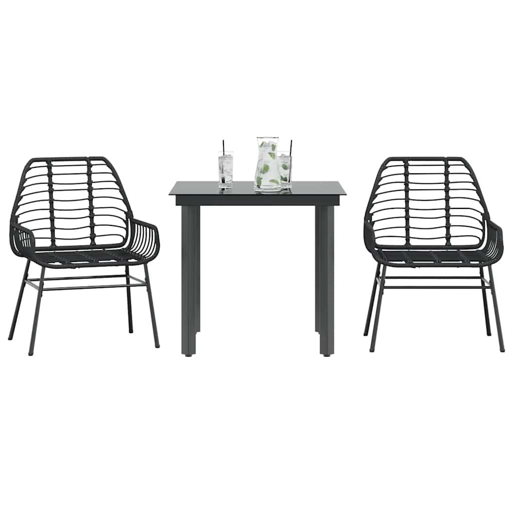 3 dele spisebordssæt til haven polyrattan glas sort