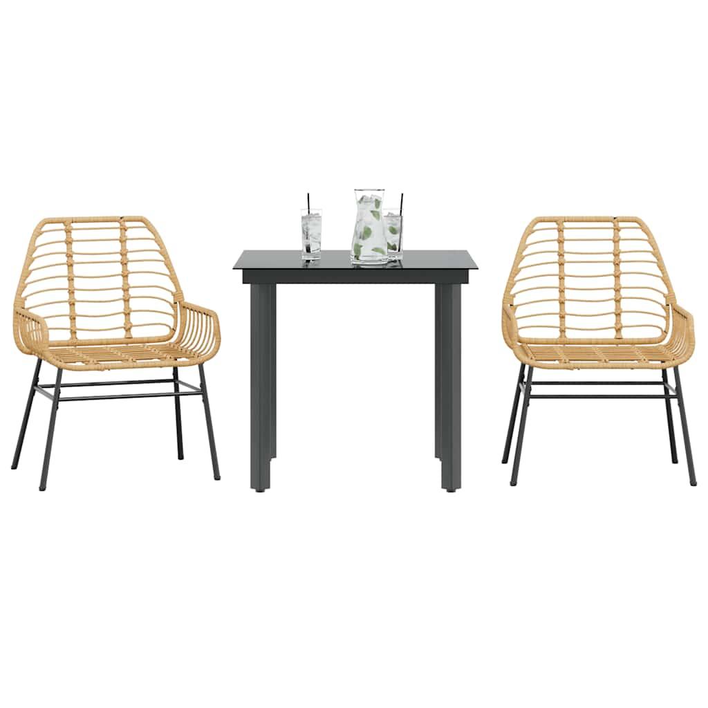 3 Dele Spisebordssæt til Haven Polyrattan Glas Sort - Brun / 80 x 80 x 74 cm / 2