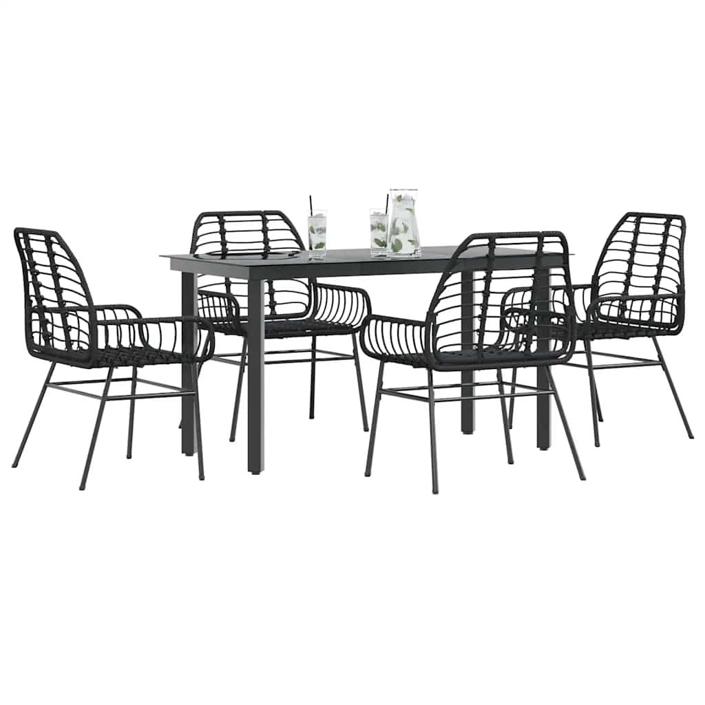3 Dele Spisebordssæt til Haven Polyrattan Glas Sort - Sort / 140 x 70 x 74 cm / 4