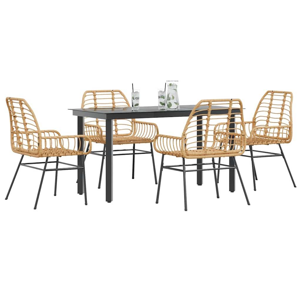 3 Dele Spisebordssæt til Haven Polyrattan Glas Sort - Brun / 140 x 70 x 74 cm / 4