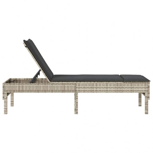 Liggestol med hynde 55x200x44 cm polyrattan lysegrå