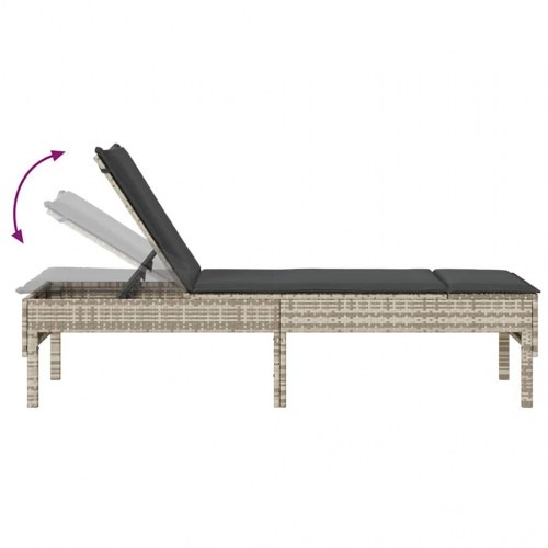 Liggestol med hynde 55x200x44 cm polyrattan lysegrå