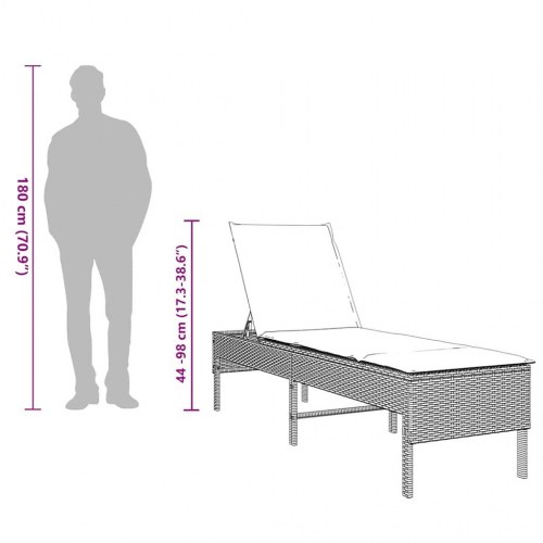 Liggestol med hynde 55x200x44 cm polyrattan lysegrå
