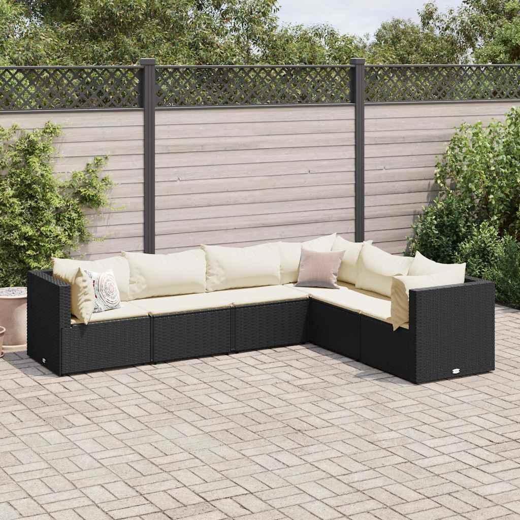 Loungesæt Til Haven 6 Dele Med Hynder Polyrattan Brun - Sort og cremefarvet / 3x hjørnedel 3x midterdel