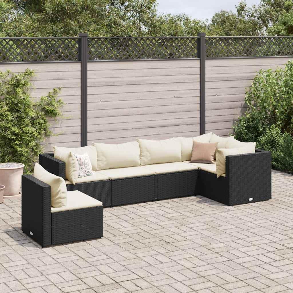 Loungesæt Til Haven 5 Dele Med Hynder Polyrattan Sort - Sort og cremefarvet / 3x hjørnedel 3x midterdel