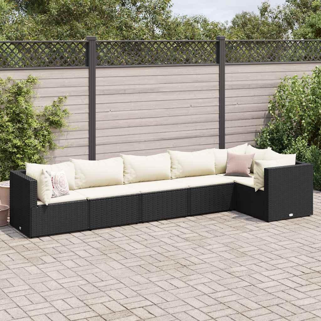 Loungesæt til haven 6 dele med hynder polyrattan sort
