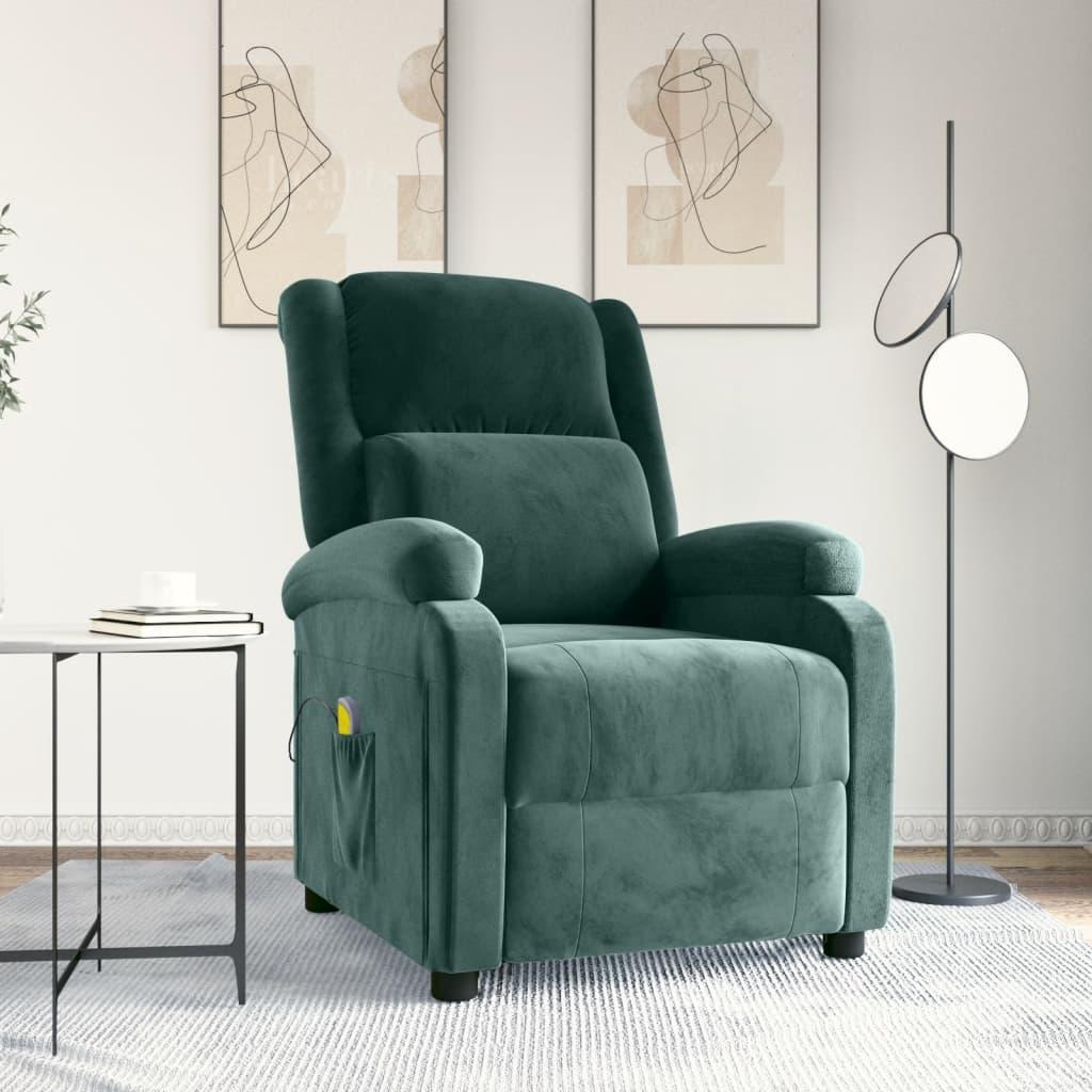 vidaXL massagestol velour mørkegrøn