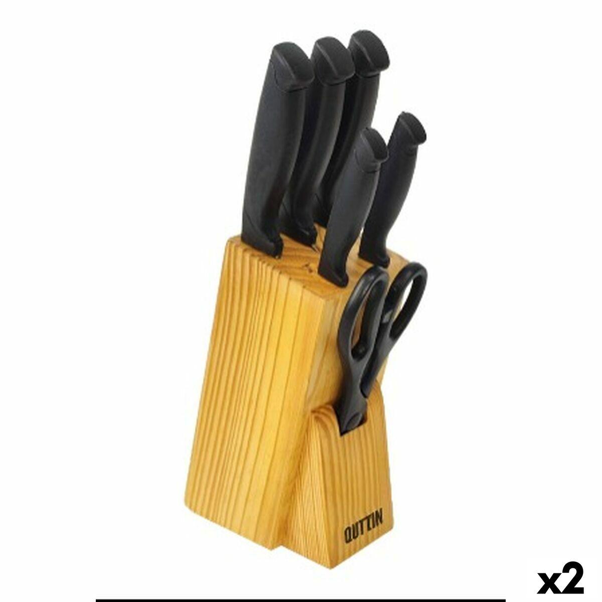 Sæt med køkkenknive og holder Quttin Nero Sort 7 Dele (2 enheder)