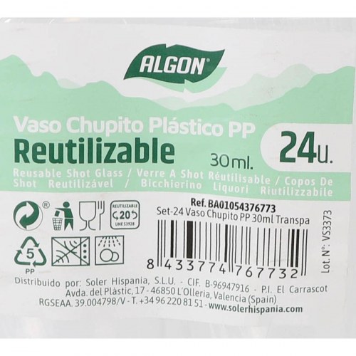Algon shotglas 30 ml - 24 stk. gennemsigtige, genanvendelige