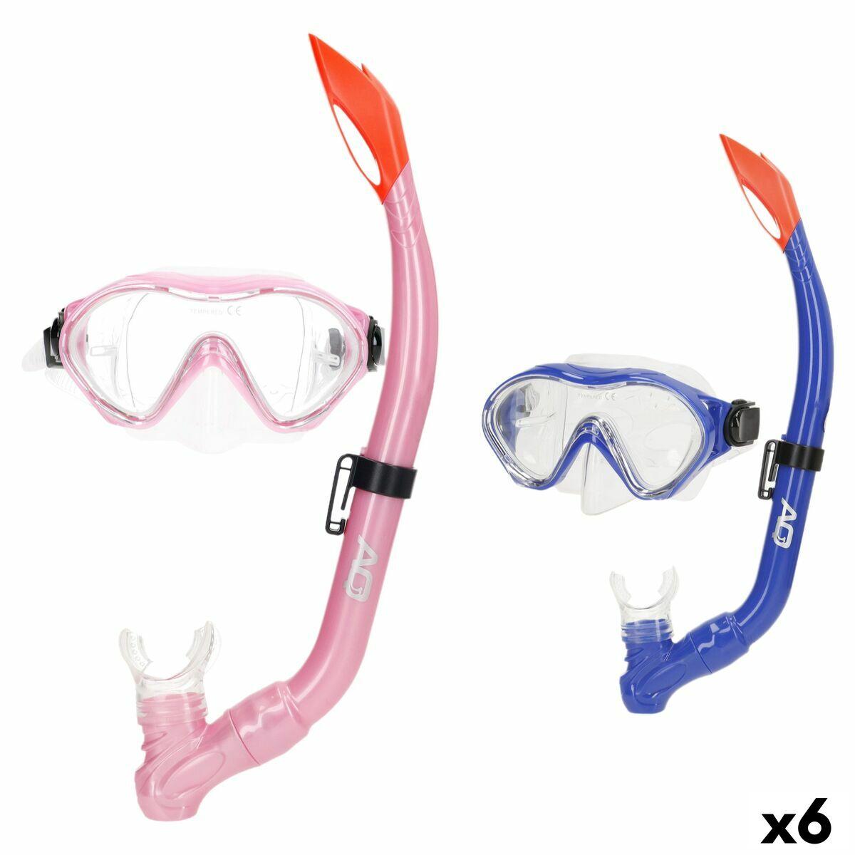 AquaSport snorkelsæt - dykkerbriller og snorkel, blå/pink (6 stk.)