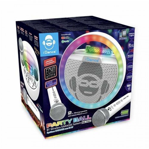 Karaoke højttaler med 2 trådløse mikrofoner - hvid