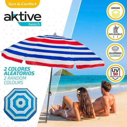 Aktive parasol Ø160 cm - blå/rød striber, UV50 (12 stk)