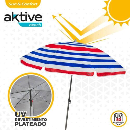 Aktive parasol Ø160 cm - blå/rød striber, UV50 (12 stk)