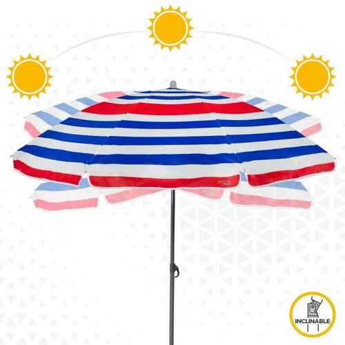 Aktive parasol Ø160 cm - blå/rød striber, UV50 (12 stk)