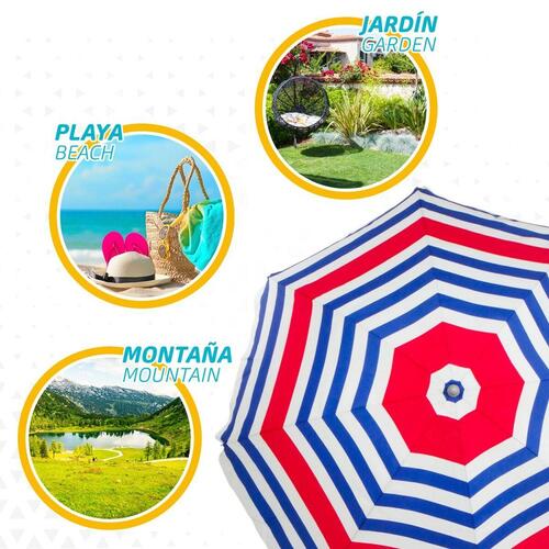 Aktive parasol Ø160 cm - blå/rød striber, UV50 (12 stk)