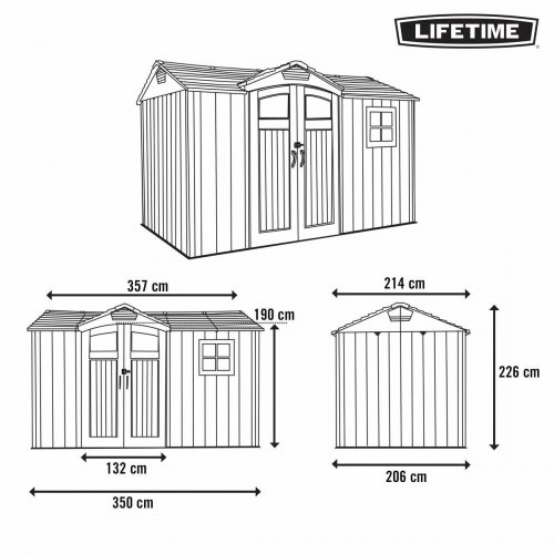 Lifetime hytte/redskabsskur 356 × 225 × 213 cm - grå