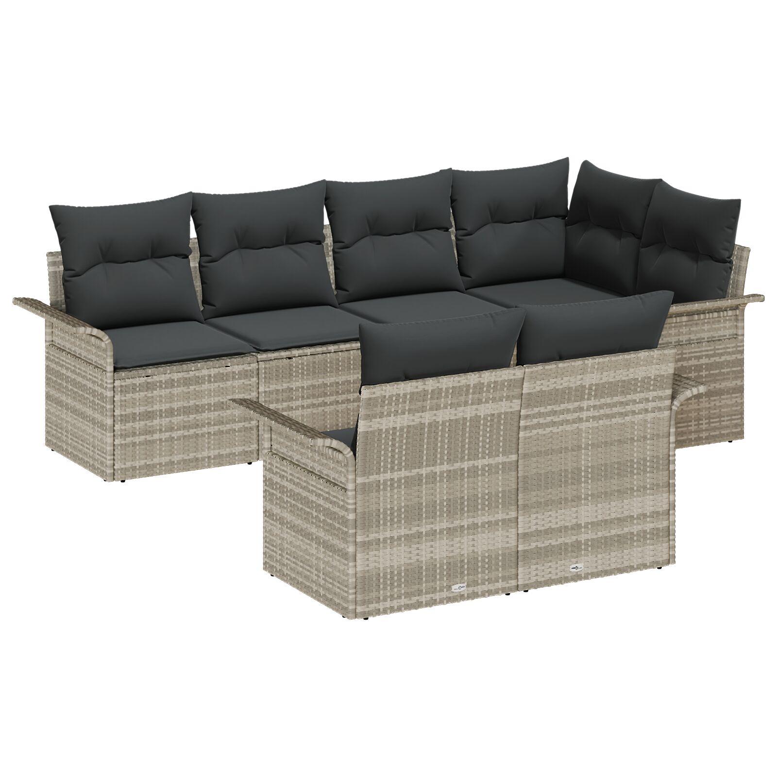 Havesofa Sæt med pude med opbevaring 7 stk Lysegrå Poly rattan