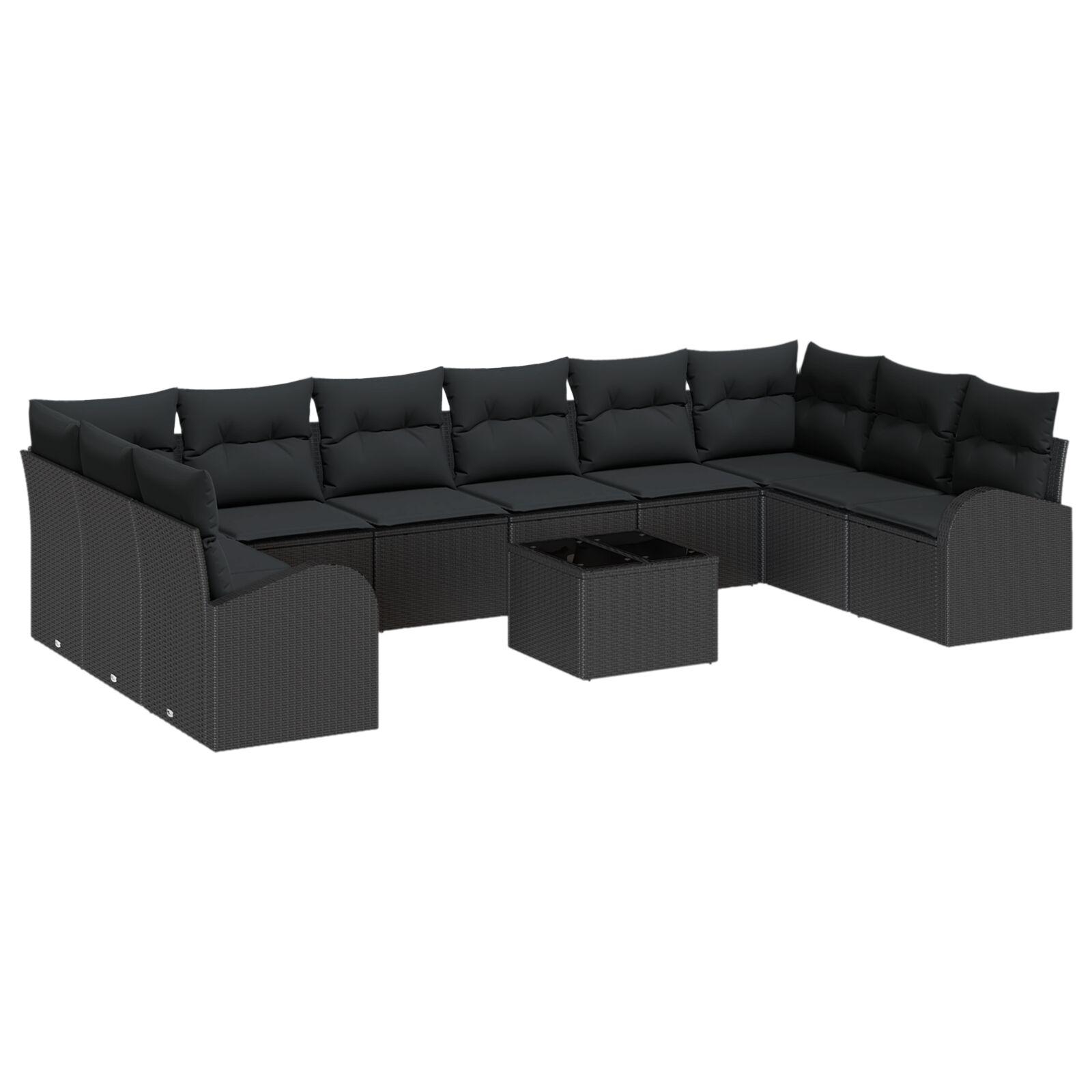 Havesofa Sæt 11 stk Sort Poly Rattan og pulverlakeret stål