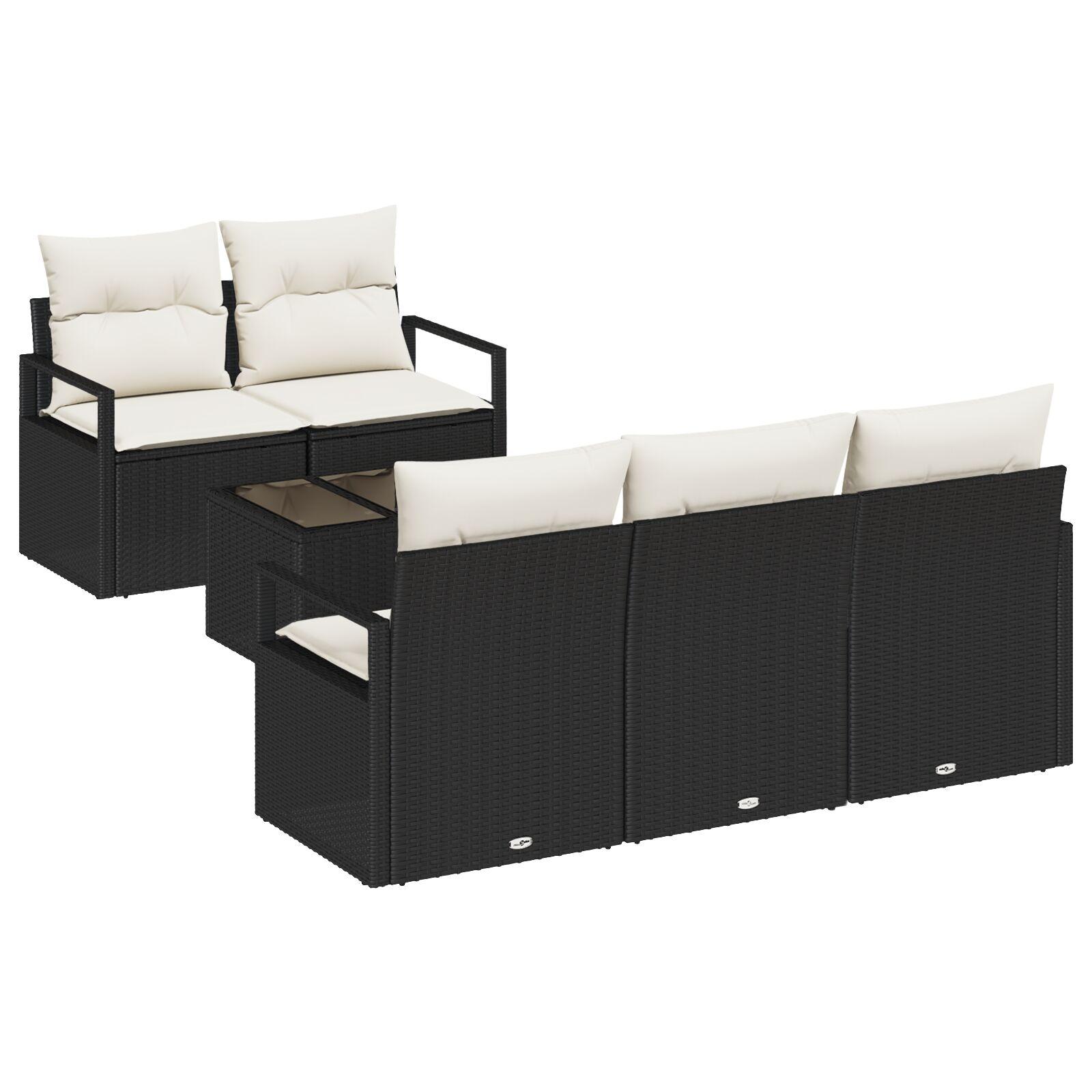 Havesofa Sæt med pude 6 stk Sort og Cream 55 x 55 x 37 cm