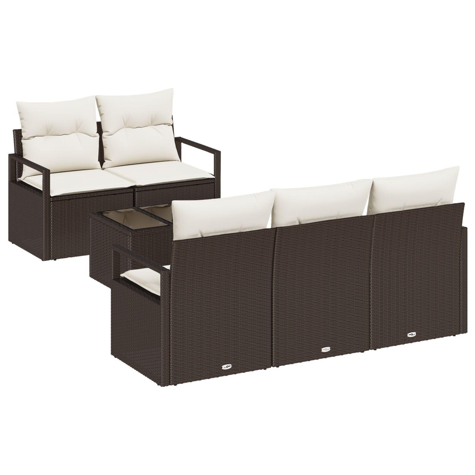 Havesofa Sæt med pude 6 stk Brun og Creme 55 x 55 x 37 cm