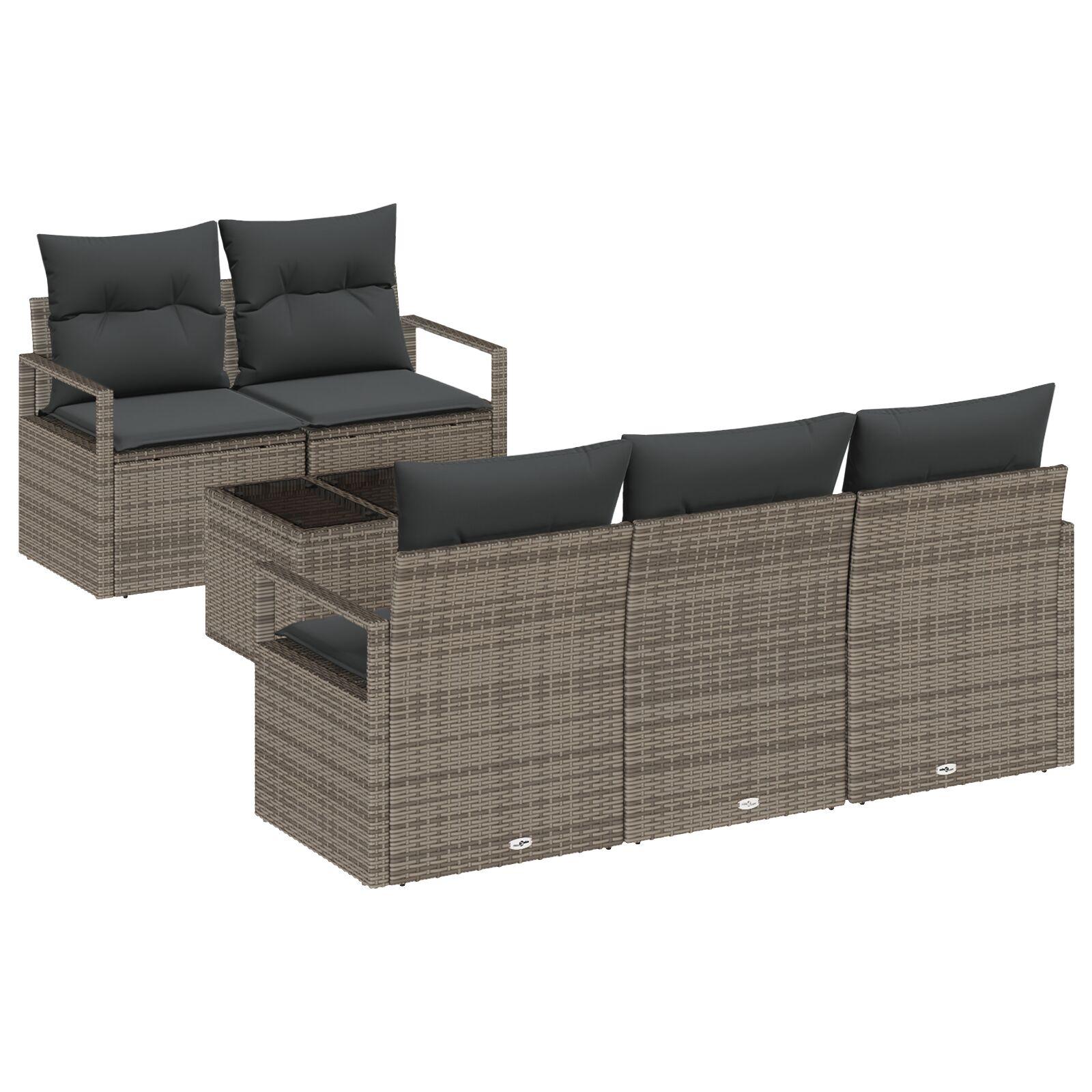 Havesofa Sæt med pude 6 stk Grå Polyrattan og stål og glas