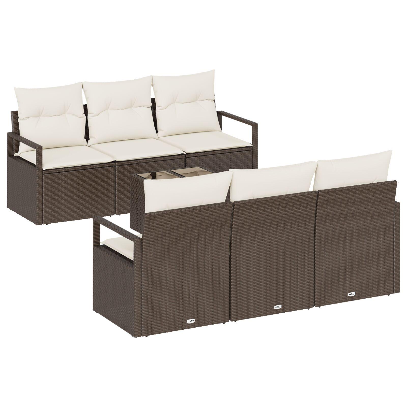 Havesofa Sæt 7 stk Brun og Creme Polyrattan og stål og glas