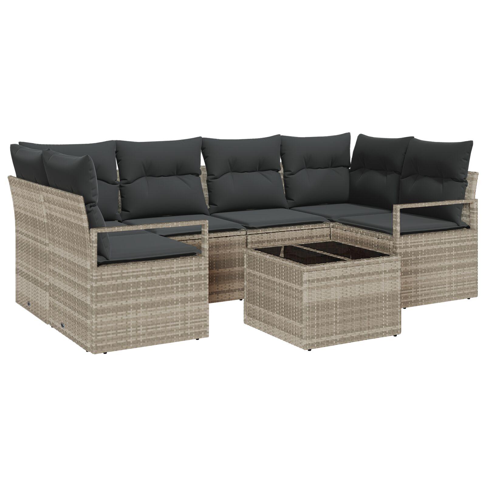 Havesofa Sæt med pude 7 stk Lysegrå og mørkegrå 55 x 55 x 37 cm