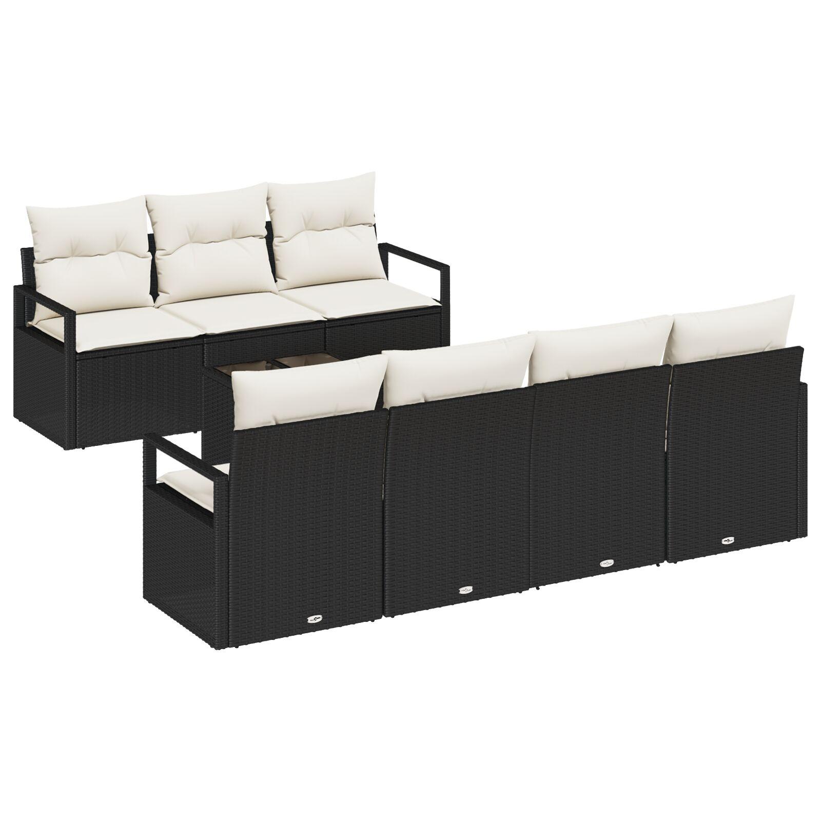 Havesofa Sæt 8 stk Sort og Cream Polyrattan og stål og glas