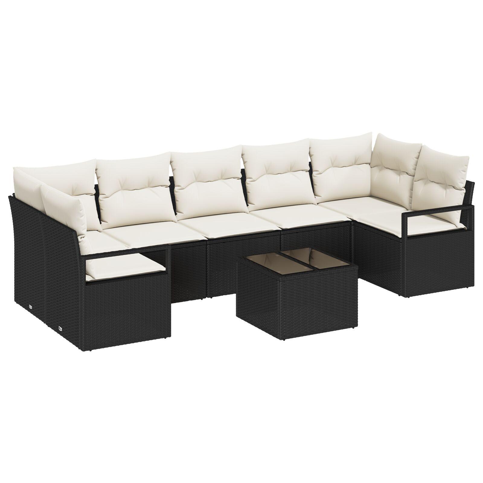 Havesofa Sæt med pude 8 stk Sort og Cream 55 x 55 x 37 cm