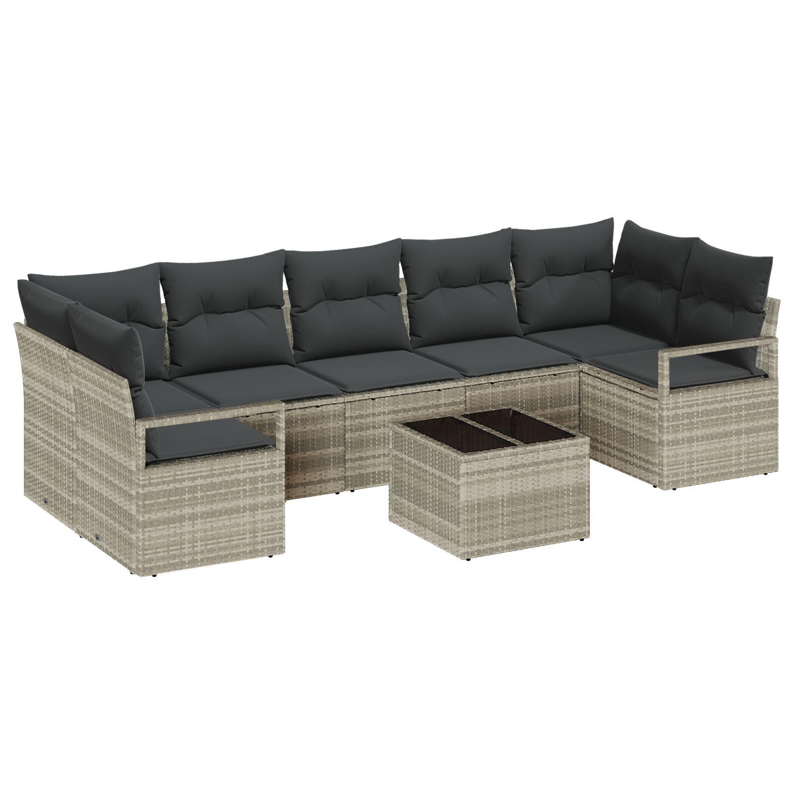 Havesofa Sæt med pude 8 stk Lysegrå og mørkegrå 55 x 55 x 37 cm