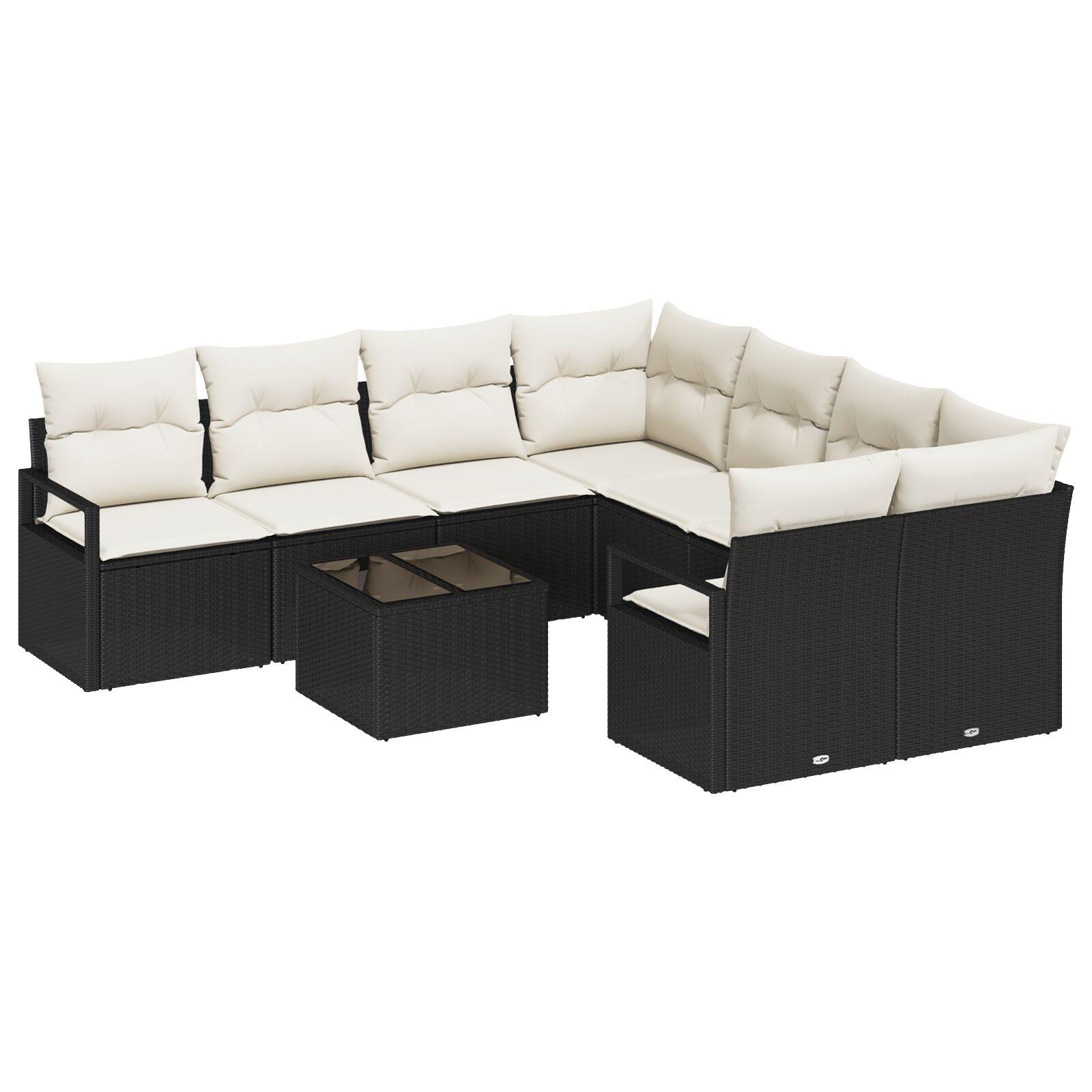 Havesofa Sæt med pude 9 stk Sort og Cream 55 x 55 x 37 cm