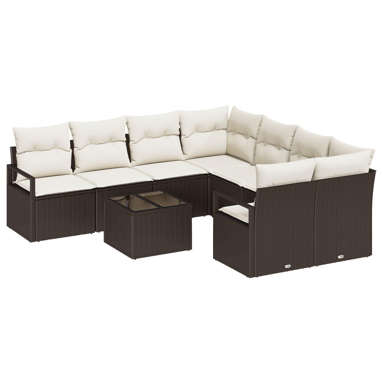 Havesofa Sæt med pude 9 stk Brun og Creme 55 x 55 x 37 cm