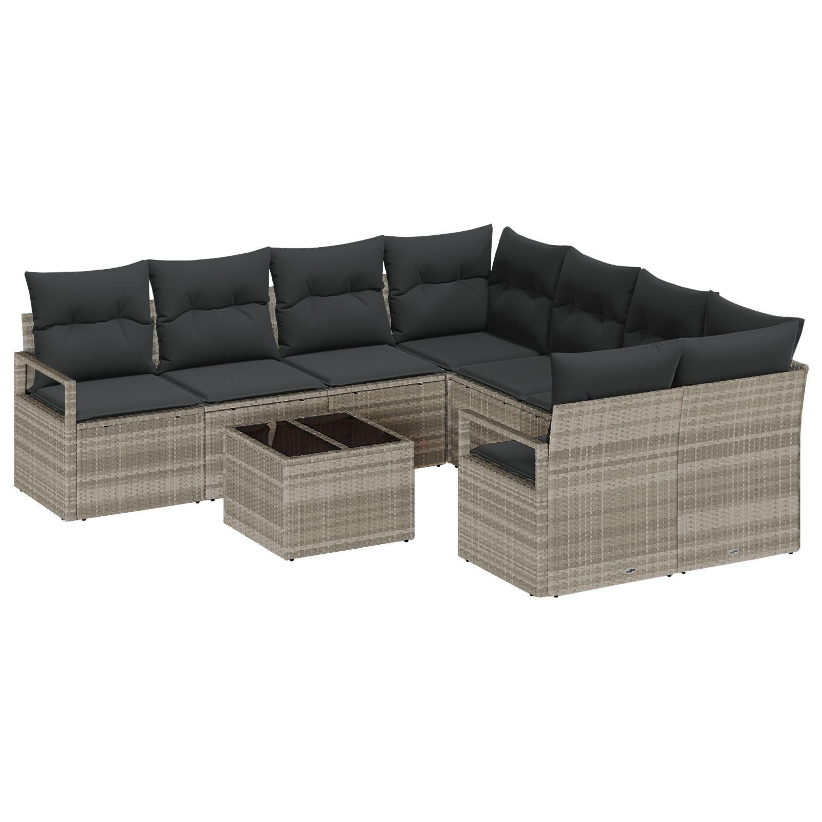 Havesofa Sæt med pude 9 stk Lysegrå og mørkegrå 55 x 55 x 37 cm