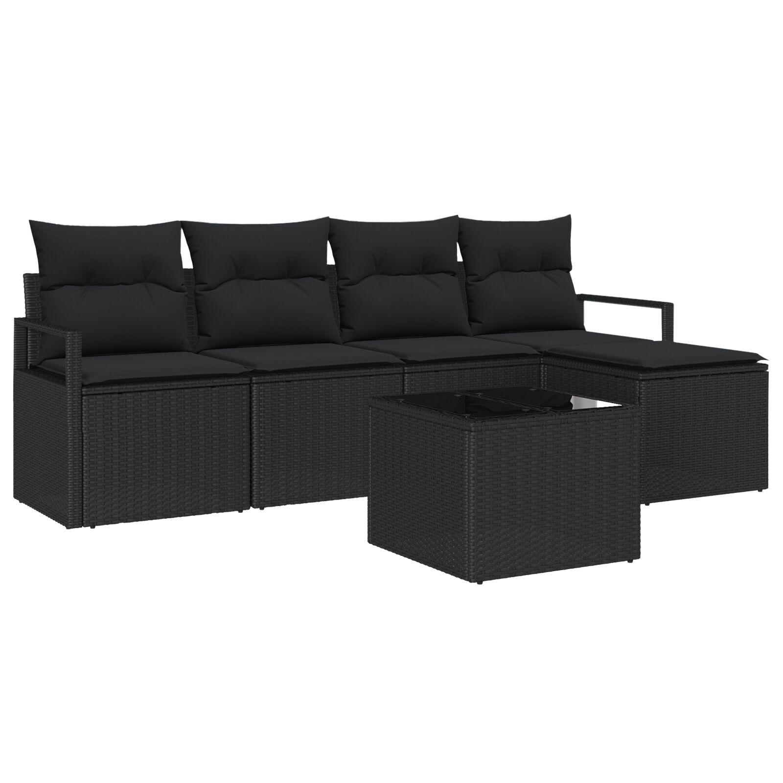 Havesofa Sæt 6 stk Sort Poly Rattan og pulverlakeret stål