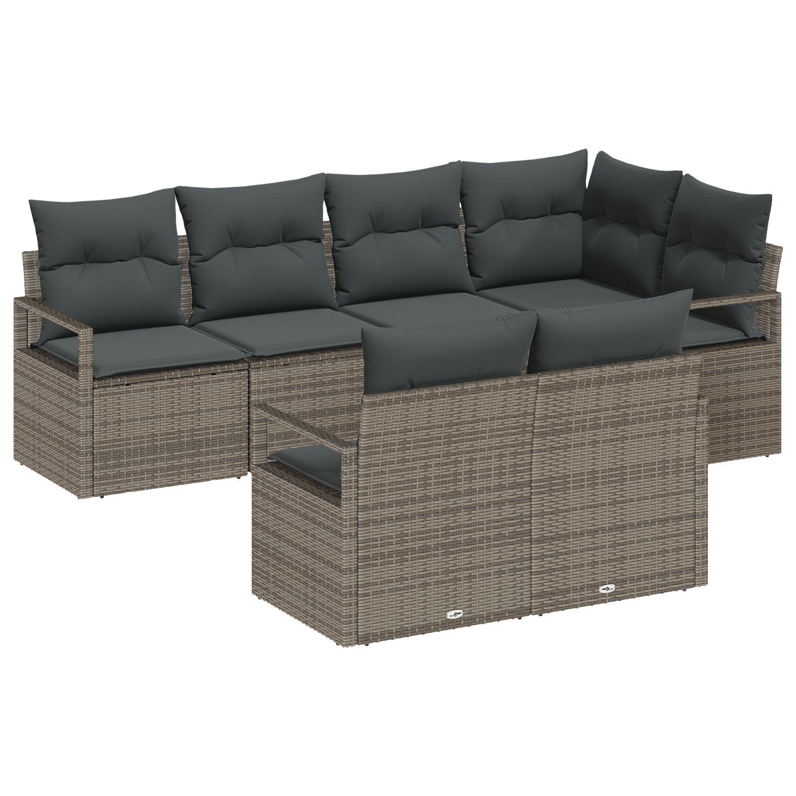 Havesofa Sæt 7 stk Grå Poly Rattan og pulverlakeret stål