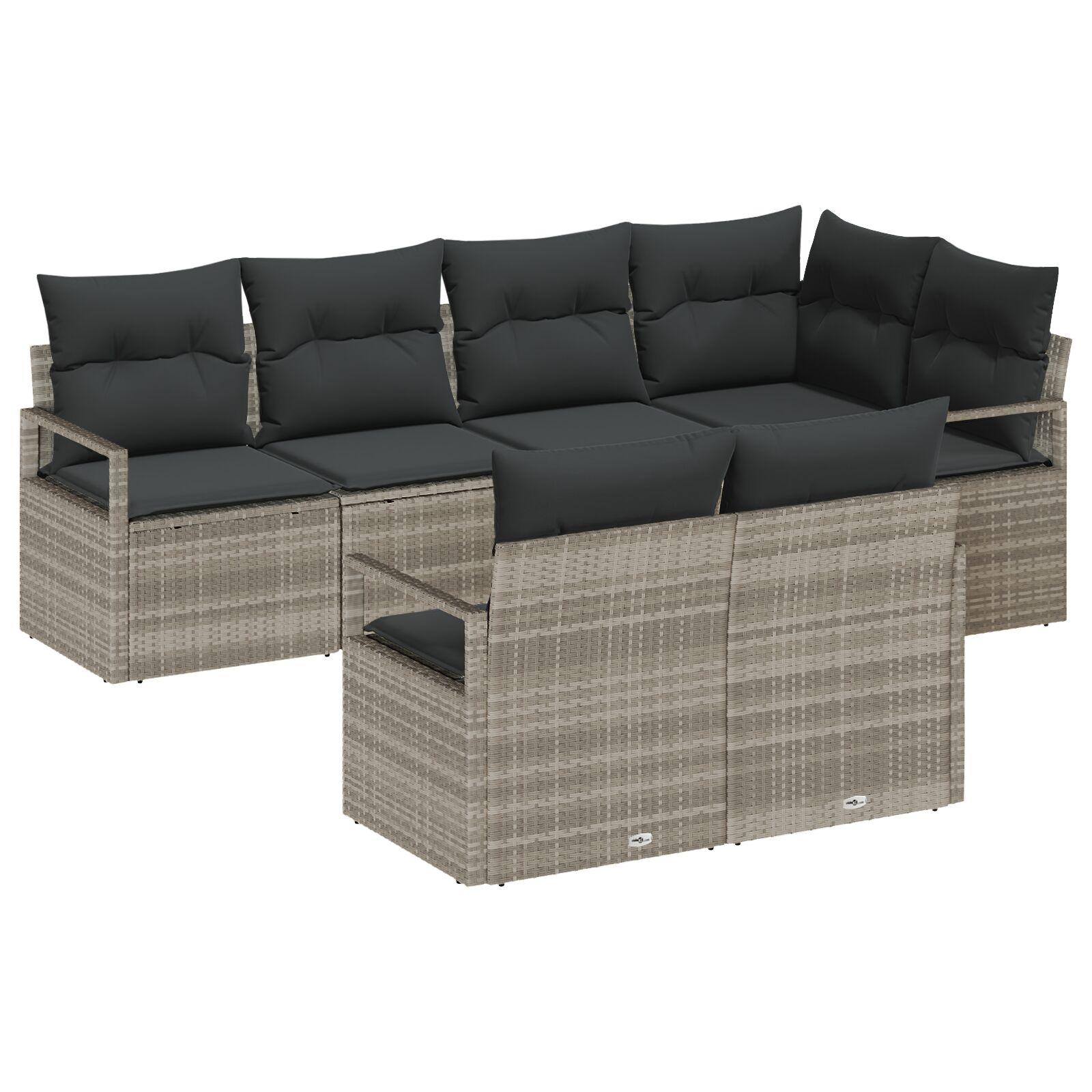 Havesofa Sæt 7 stk Lysegrå Poly Rattan og pulverlakeret stål