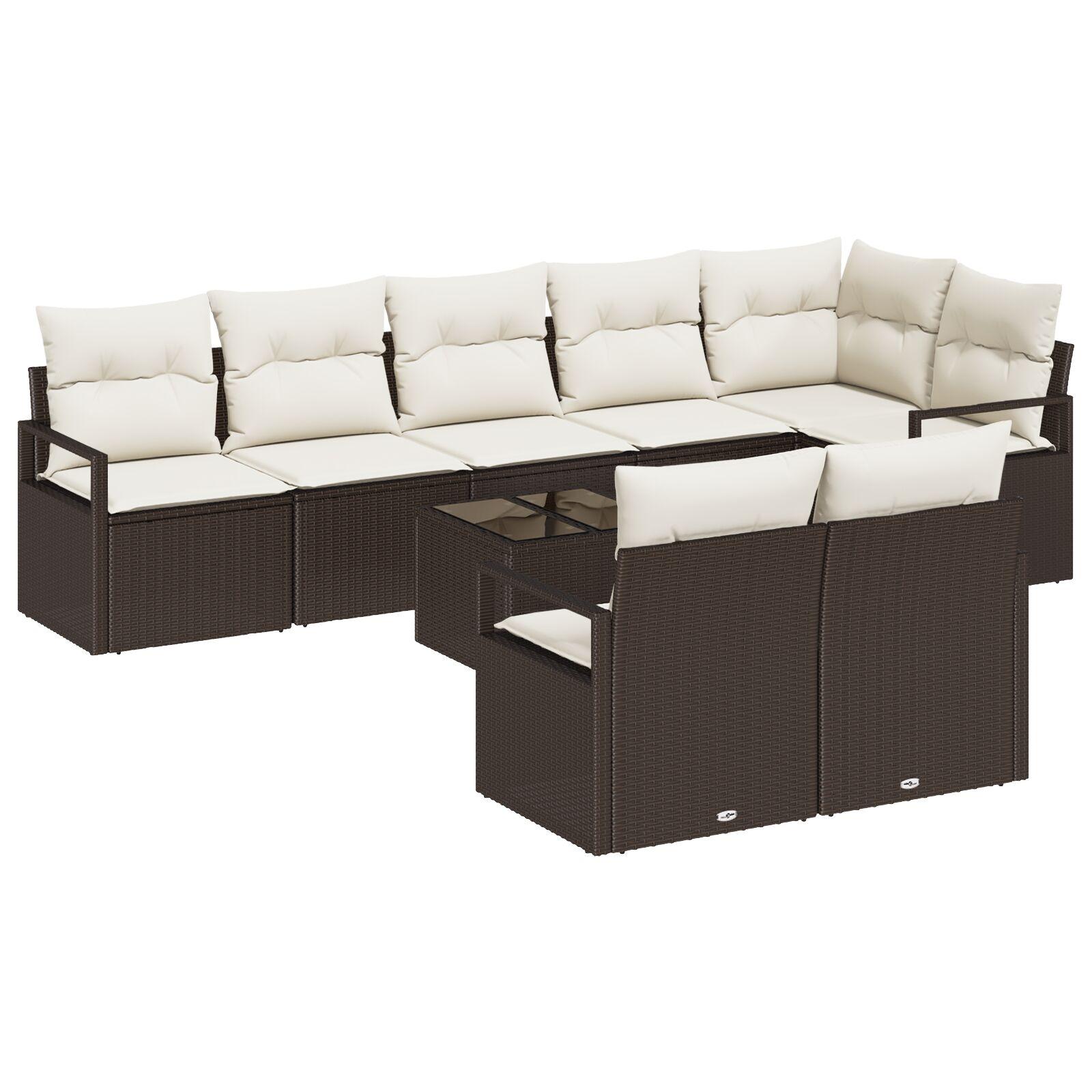 Havesofa sæt i polyrattan - 9 dele, brun/creme, modulopbygget