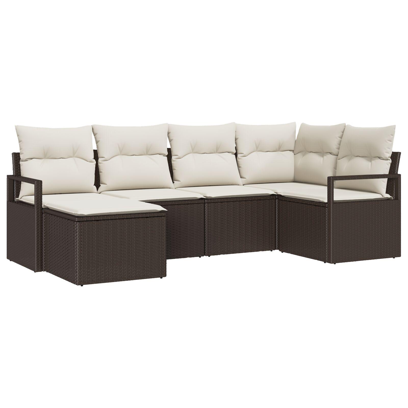 6 Delers Have Sofa Sæt Med Puder Brun Poly Rattan 2-personers Have Sofa Med Opbevaring & Puder Brun Poly Rattan