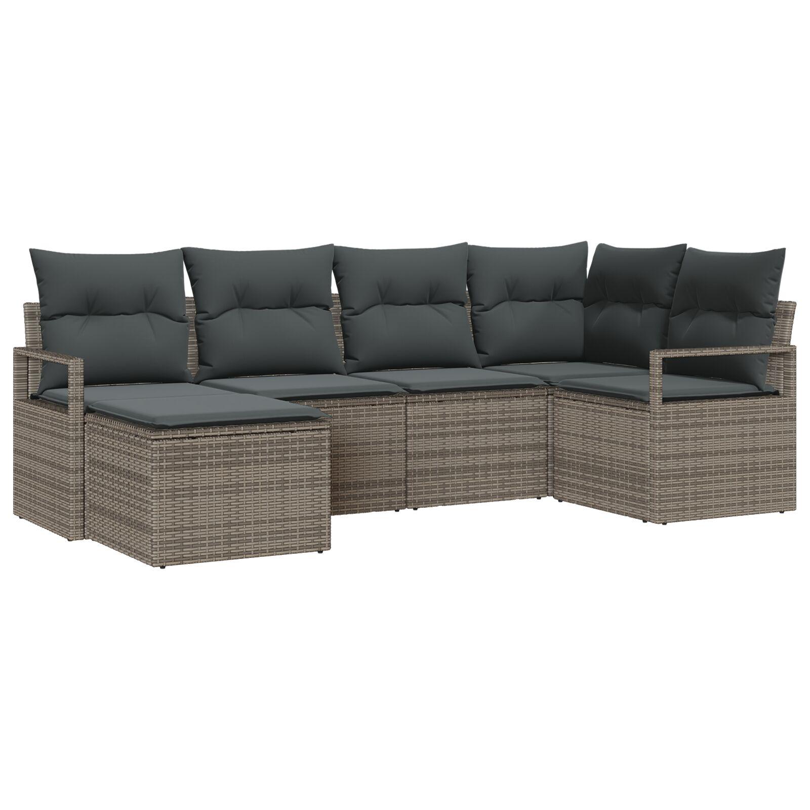 Havesofa Sæt 6 stk Grå Poly Rattan og pulverlakeret stål